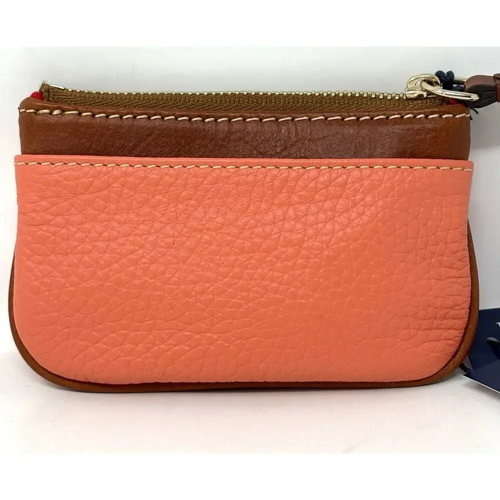 Dooney & Bourke Pebble Grain Coin Case Coral Zippered Pouch Interior Key Ring